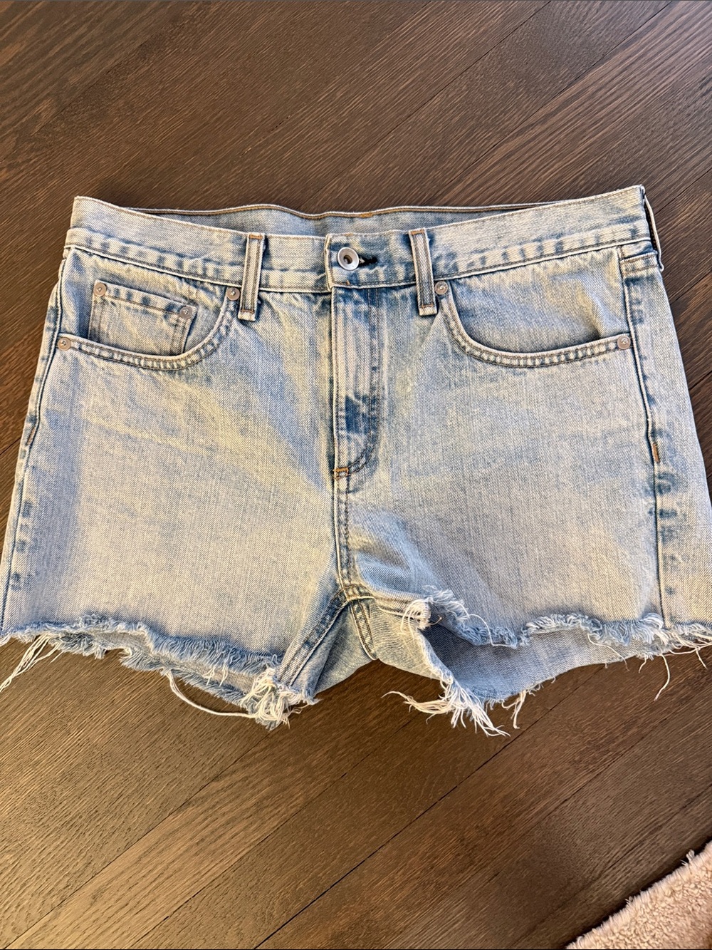 rag & bone light blue distressed denim shorts